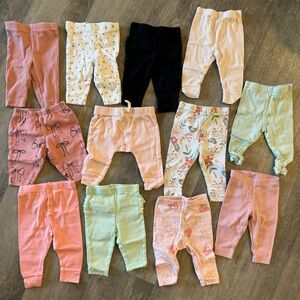 LOT OF 12 - baby girl pants, leggings - 0-3 months